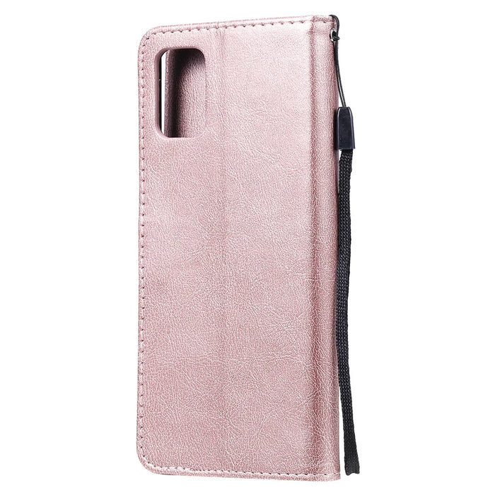 For Samsung Galaxy A71 Case Solid Color Leather Mobile Cover Wallet Stand with Strap - Rose Gold - 3