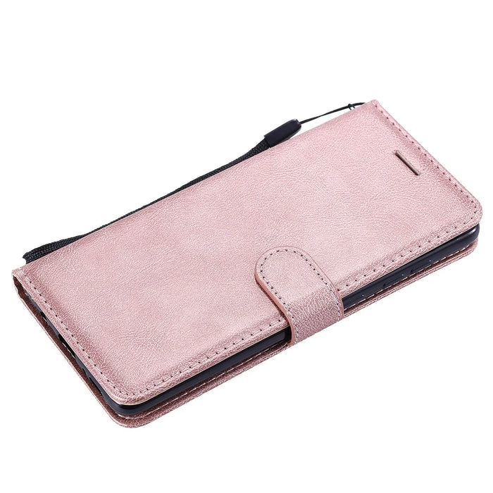 For Samsung Galaxy A71 Case Solid Color Leather Mobile Cover Wallet Stand with Strap - Rose Gold - 7