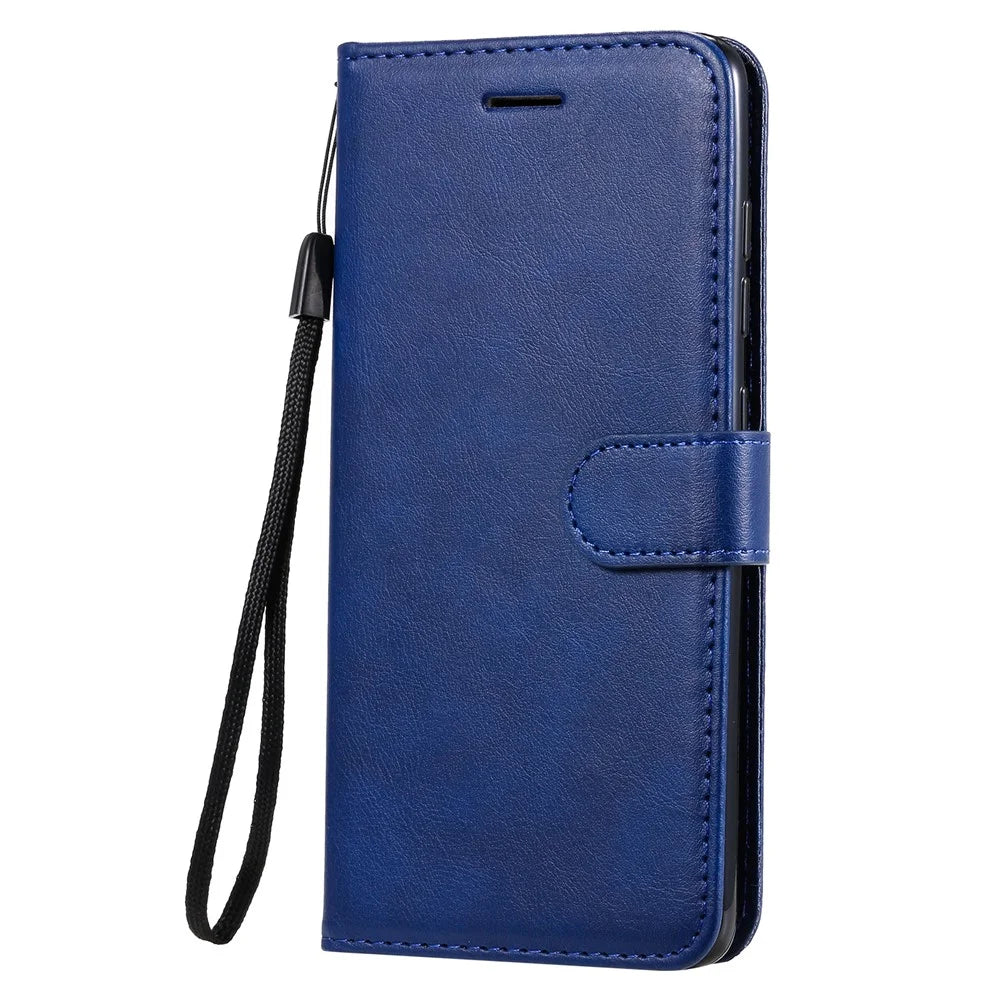 For Samsung Galaxy A51 Case Solid Color Leather Mobile Cover Wallet Stand with Strap - Blue - 2