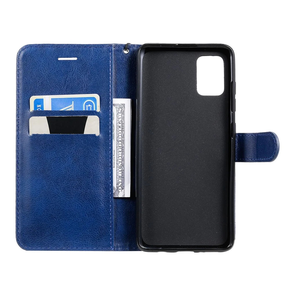 For Samsung Galaxy A51 Case Solid Color Leather Mobile Cover Wallet Stand with Strap - Blue - 4