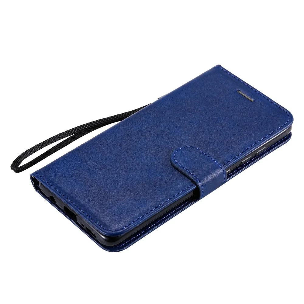 For Samsung Galaxy A51 Case Solid Color Leather Mobile Cover Wallet Stand with Strap - Blue - 7