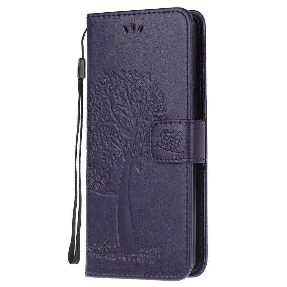 Imprint Tree Owl PU Leather Wallet Stand Phone Case for Samsung Galaxy A91/S10 Lite/M80s - Dark Purple - 2