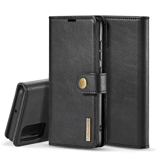 DG.MING For Samsung Galaxy A51 Detachable 2-in-1 Anti-scratch Split Leather Wallet Shell + PC Back Case - Black - 1