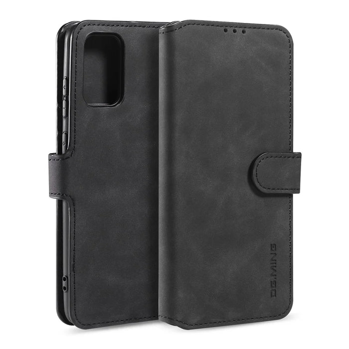 DG.MING Retro Style Leather Wallet Stand Protective Shell Case for Samsung Galaxy S20 4G/S20 5G - Black - 1