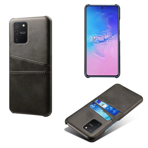 with Double Card Slots PU Leather Coated Hard PC Shell for Samsung Galaxy A91 / S10 Lite - Black - 1