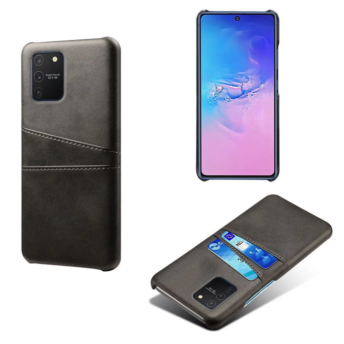with Double Card Slots PU Leather Coated Hard PC Shell for Samsung Galaxy A91 / S10 Lite - Black - 1