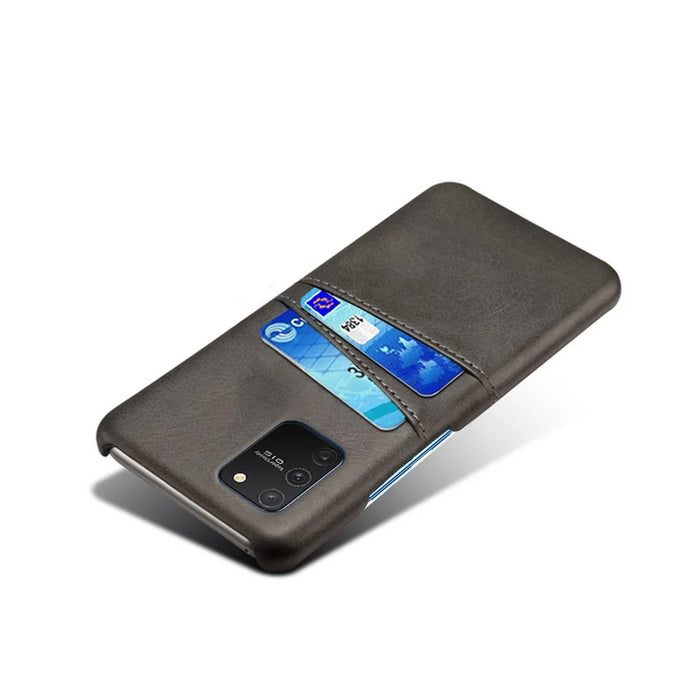 with Double Card Slots PU Leather Coated Hard PC Shell for Samsung Galaxy A91 / S10 Lite - Black - 3
