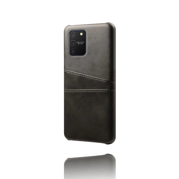 with Double Card Slots PU Leather Coated Hard PC Shell for Samsung Galaxy A91 / S10 Lite - Black - 4