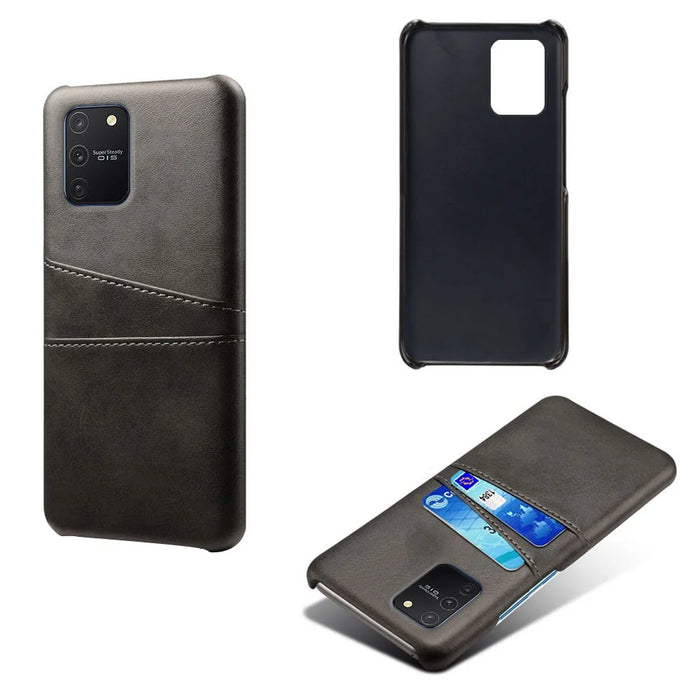 with Double Card Slots PU Leather Coated Hard PC Shell for Samsung Galaxy A91 / S10 Lite - Black - 5