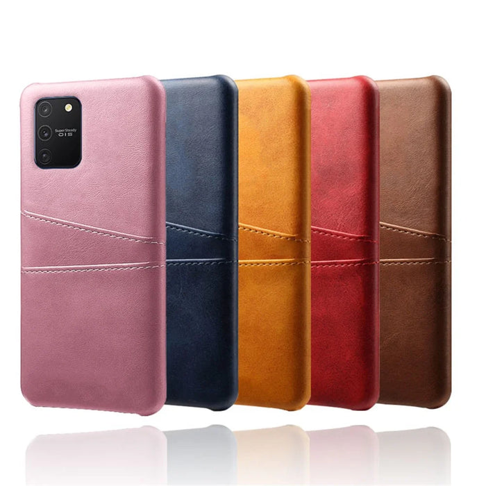 with Double Card Slots PU Leather Coated Hard PC Shell for Samsung Galaxy A91 / S10 Lite - Black - 6