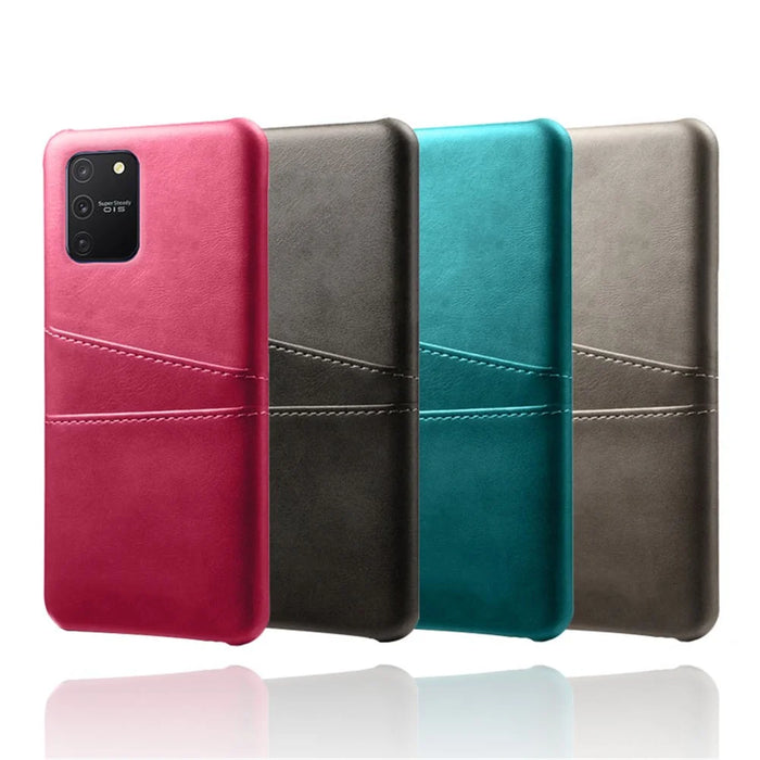 with Double Card Slots PU Leather Coated Hard PC Shell for Samsung Galaxy A91 / S10 Lite - Black - 7