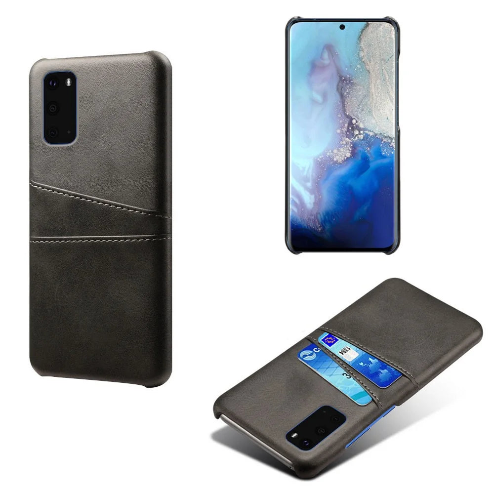 Two Card Slots PU Leather Coated Hard PC Shell for Samsung Galaxy S20 4G / S20 5G - Black - 1