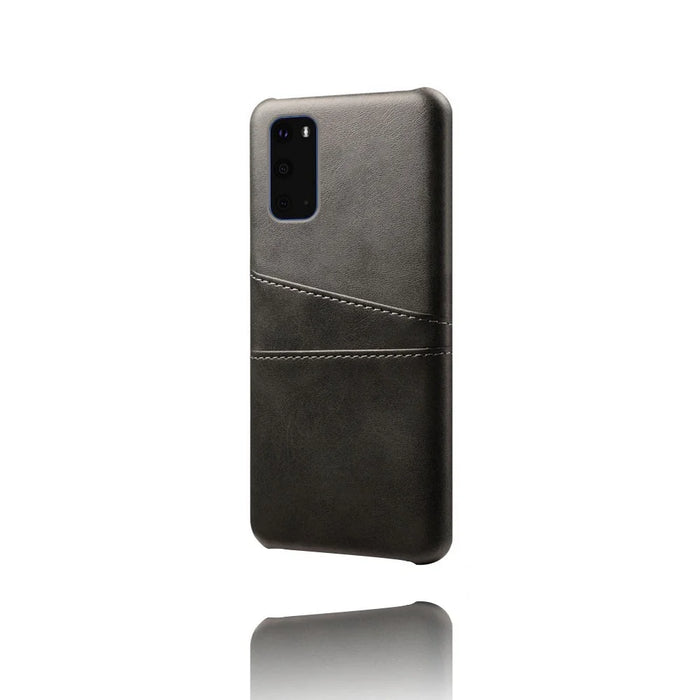 Two Card Slots PU Leather Coated Hard PC Shell for Samsung Galaxy S20 4G / S20 5G - Black - 4
