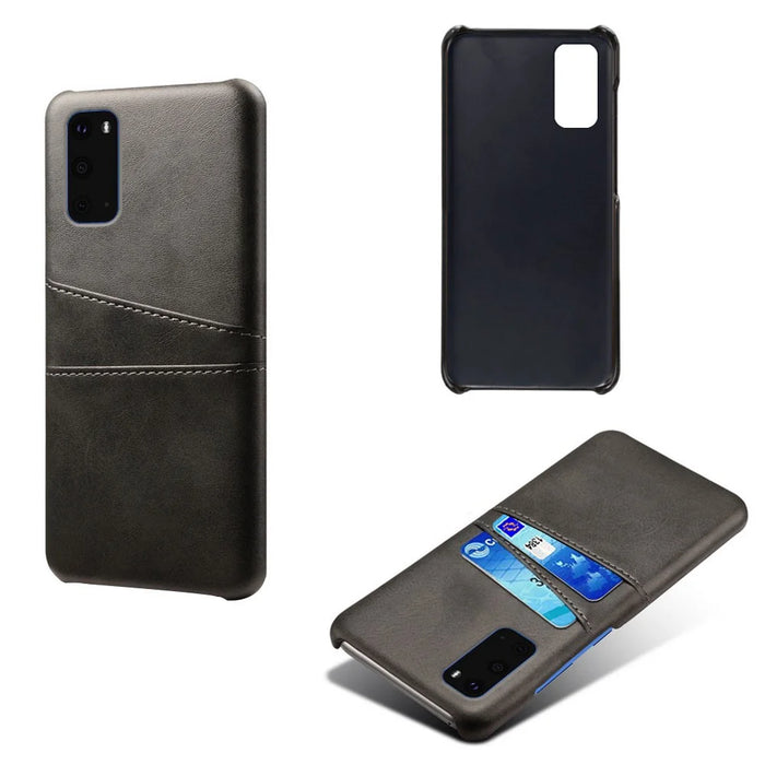 Two Card Slots PU Leather Coated Hard PC Shell for Samsung Galaxy S20 4G / S20 5G - Black - 5