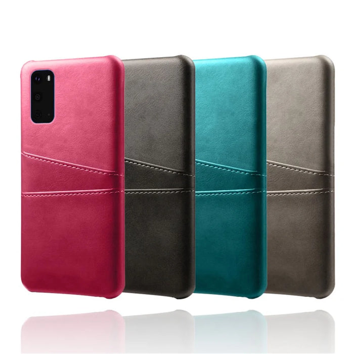 Two Card Slots PU Leather Coated Hard PC Shell for Samsung Galaxy S20 4G / S20 5G - Black - 6