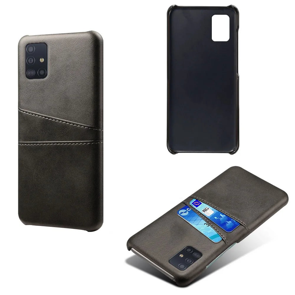 PU Leather Coated PC Covering with Double Card Slots for Samsung Galaxy A51 - Black - 1