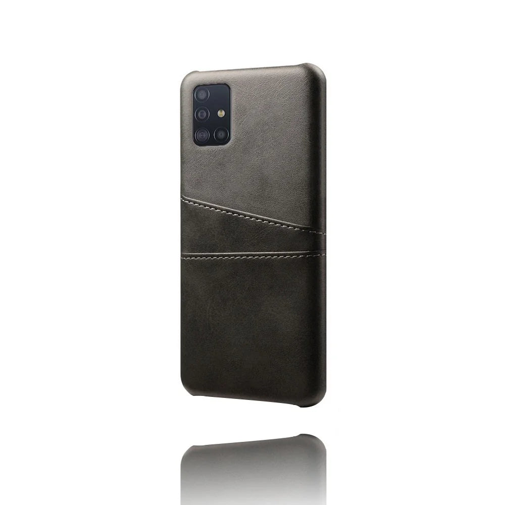 PU Leather Coated PC Covering with Double Card Slots for Samsung Galaxy A51 - Black - 4