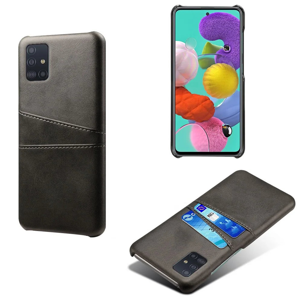 PU Leather Coated PC Covering with Double Card Slots for Samsung Galaxy A51 - Black - 5