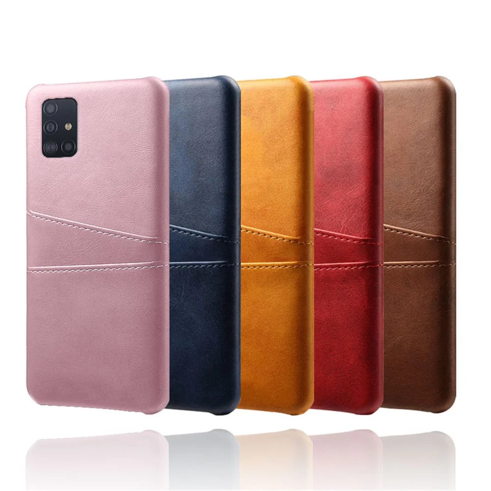 PU Leather Coated PC Covering with Double Card Slots for Samsung Galaxy A51 - Black - 7