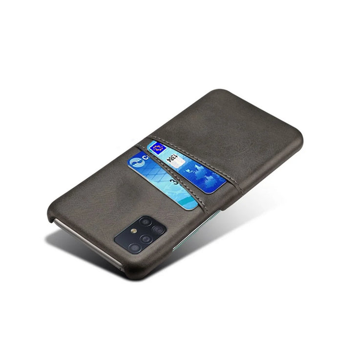 Double Card Slots PU Leather Coated Hard PC Case for Samsung Galaxy A71 A715 - Black - 3