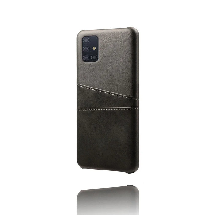 Double Card Slots PU Leather Coated Hard PC Case for Samsung Galaxy A71 A715 - Black - 4
