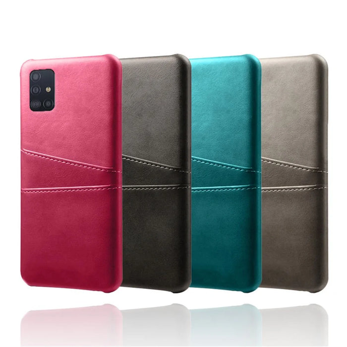 Double Card Slots PU Leather Coated Hard PC Case for Samsung Galaxy A71 A715 - Black - 6