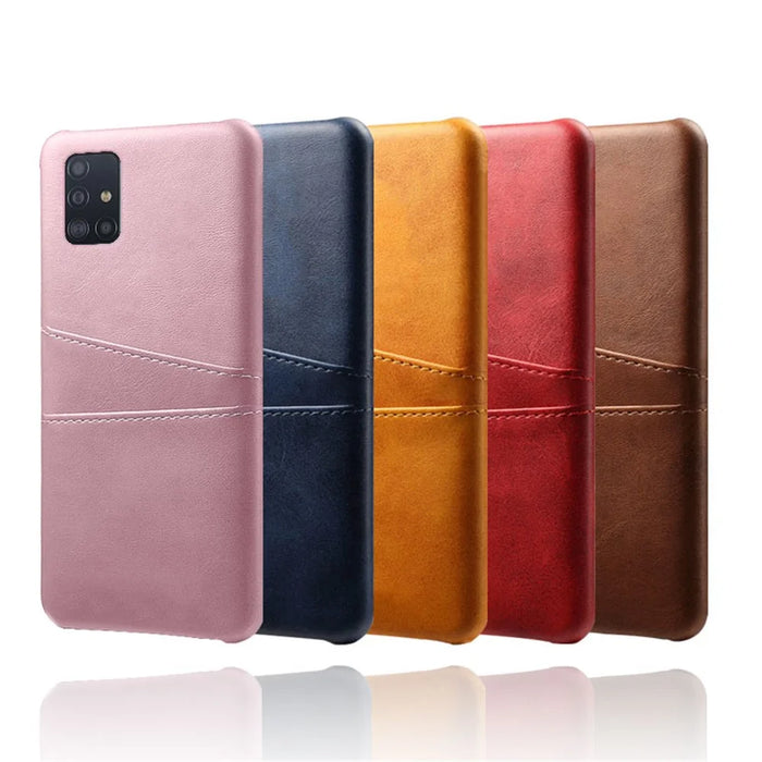 Double Card Slots PU Leather Coated Hard PC Case for Samsung Galaxy A71 A715 - Black - 7