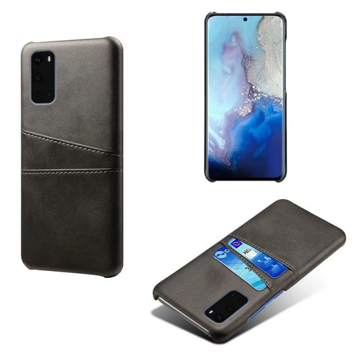 PU Leather Coated Hard PC Unique Shell for Samsung Galaxy S20 Plus - Black - 1
