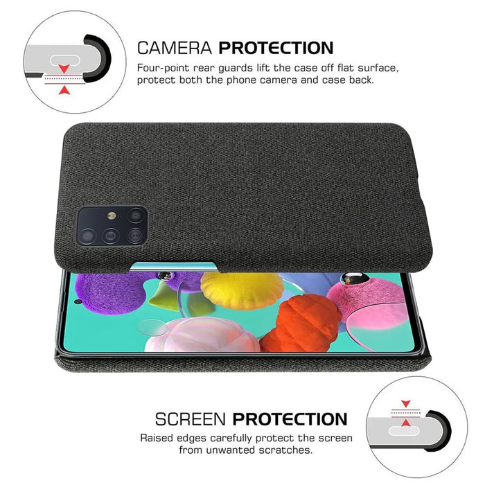 Solid Color Cloth Texture PC Phone Case for Samsung Galaxy A51 - Black - 5