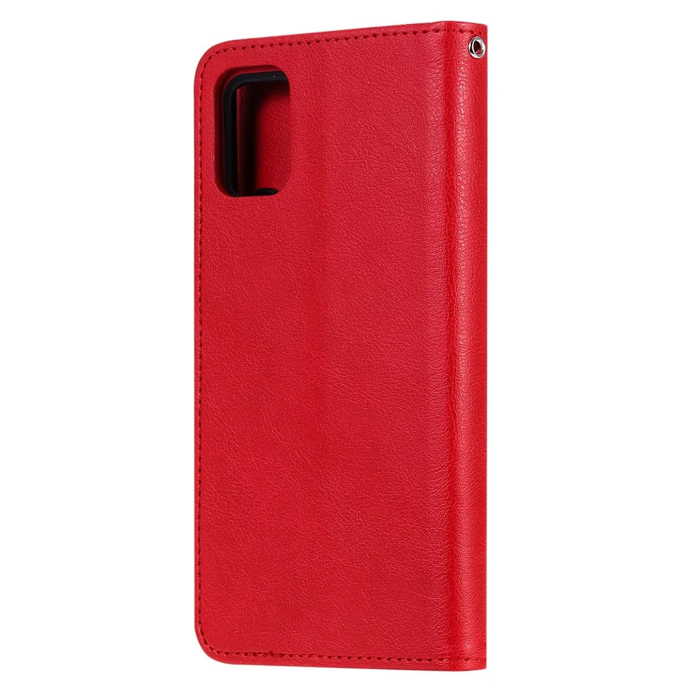 For Samsung Galaxy A51 Case 2 in 1 Detachable Magnetic Leather Wallet Mobile Cover with Strap - Red - 3