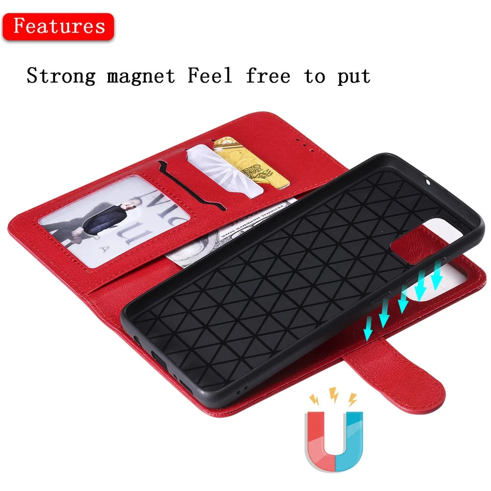 For Samsung Galaxy A51 Case 2 in 1 Detachable Magnetic Leather Wallet Mobile Cover with Strap - Red - 5