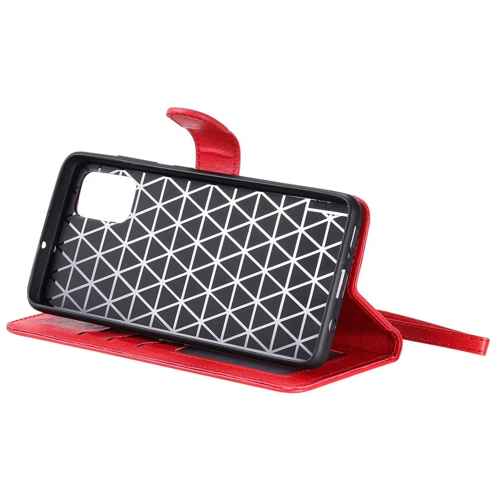 For Samsung Galaxy A51 Case 2 in 1 Detachable Magnetic Leather Wallet Mobile Cover with Strap - Red - 6