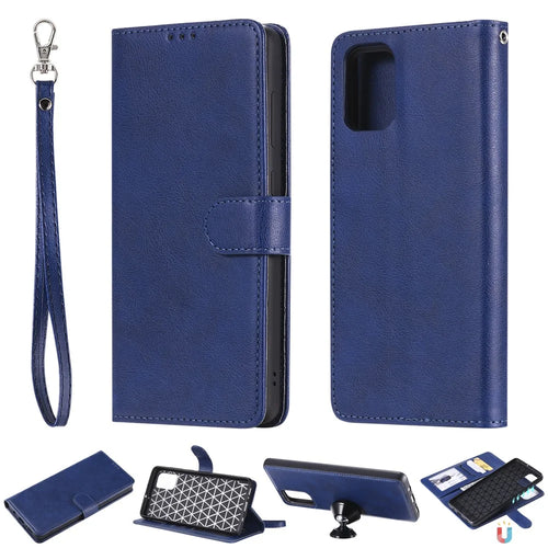For Samsung Galaxy A71 Case 2 in 1 Detachable Magnetic Leather Wallet Mobile Cover with Strap - Blue - 1
