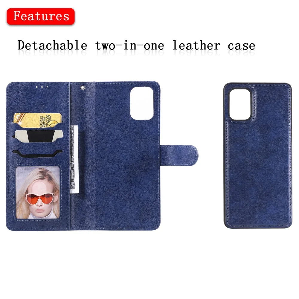 For Samsung Galaxy A71 Case 2 in 1 Detachable Magnetic Leather Wallet Mobile Cover with Strap - Blue - 4