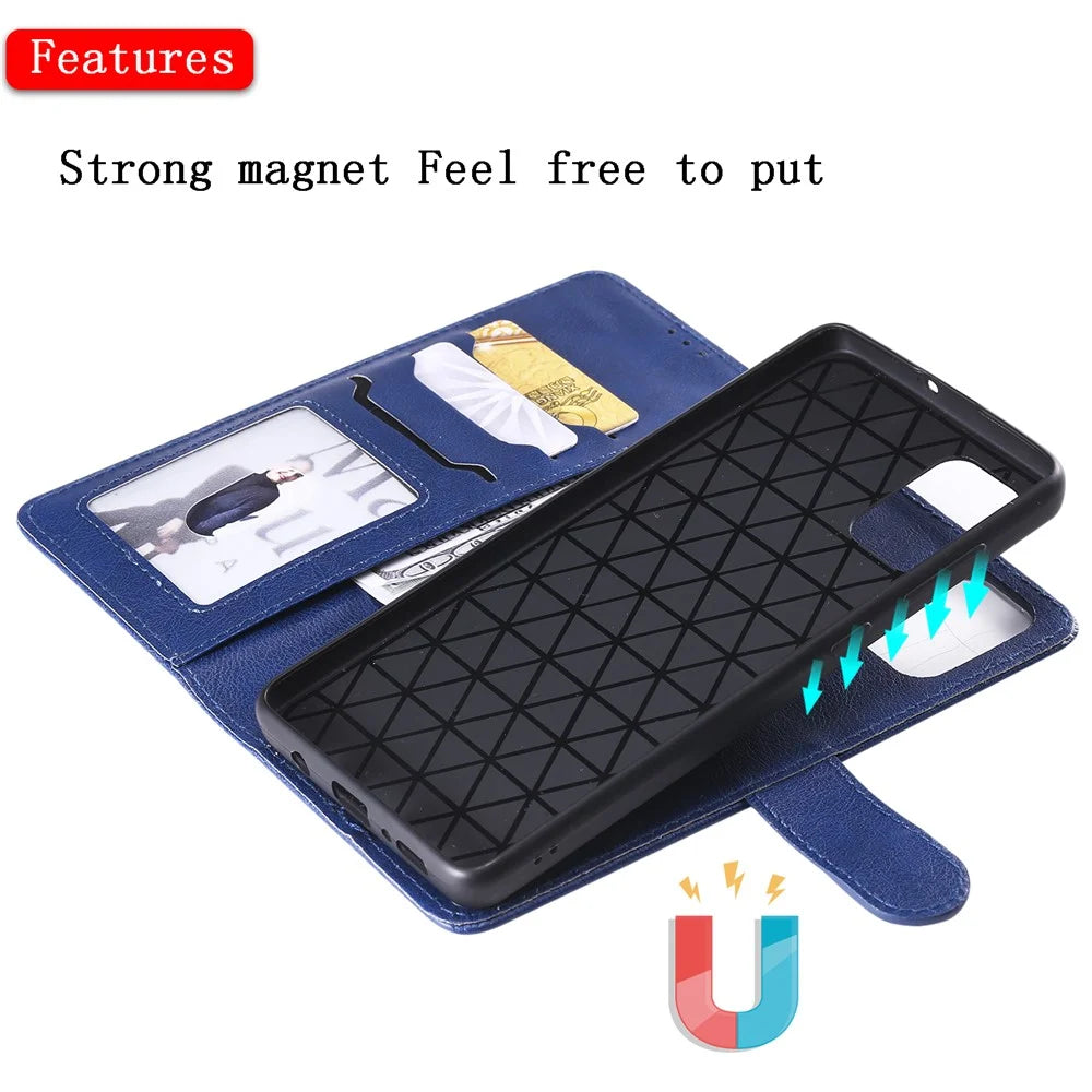 For Samsung Galaxy A71 Case 2 in 1 Detachable Magnetic Leather Wallet Mobile Cover with Strap - Blue - 5