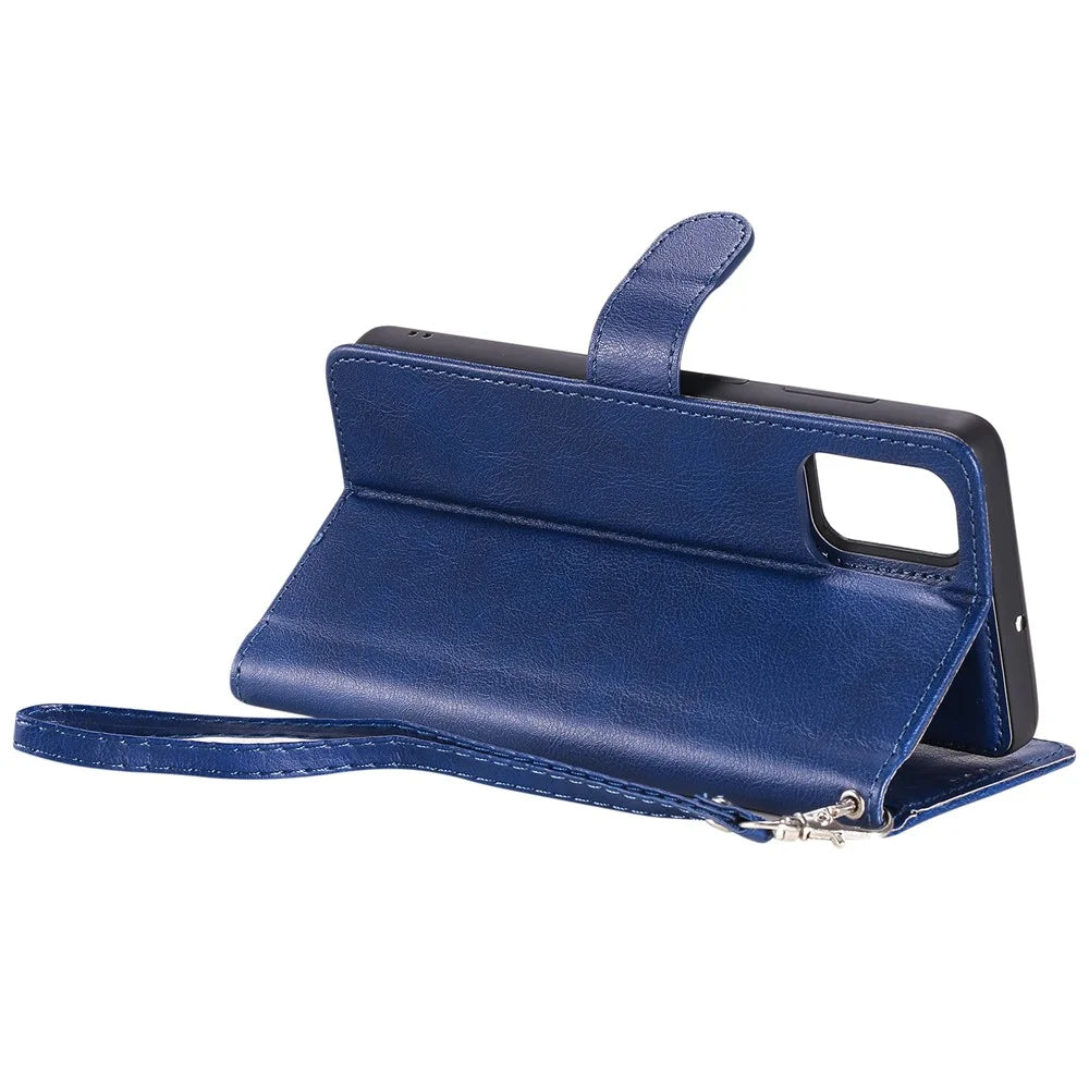 For Samsung Galaxy A71 Case 2 in 1 Detachable Magnetic Leather Wallet Mobile Cover with Strap - Blue - 6