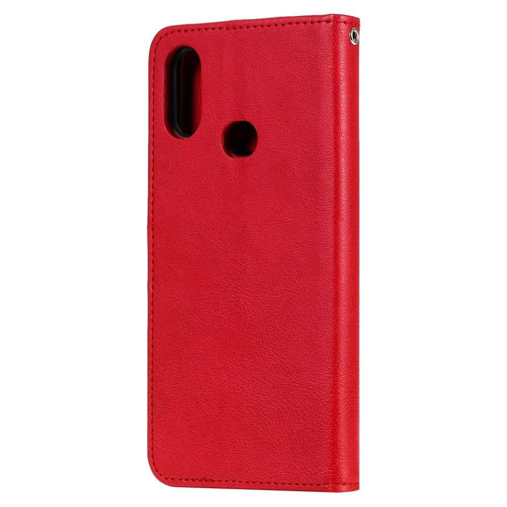 For Samsung Galaxy A10s Case 2 in 1 Detachable Magnetic Leather Wallet Mobile Cover with Strap - Red - 3