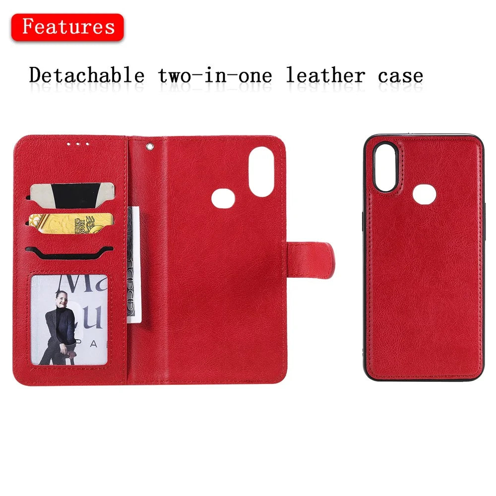 For Samsung Galaxy A10s Case 2 in 1 Detachable Magnetic Leather Wallet Mobile Cover with Strap - Red - 4