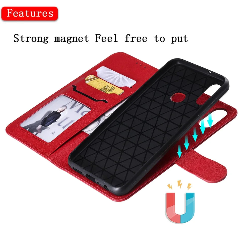 For Samsung Galaxy A10s Case 2 in 1 Detachable Magnetic Leather Wallet Mobile Cover with Strap - Red - 5
