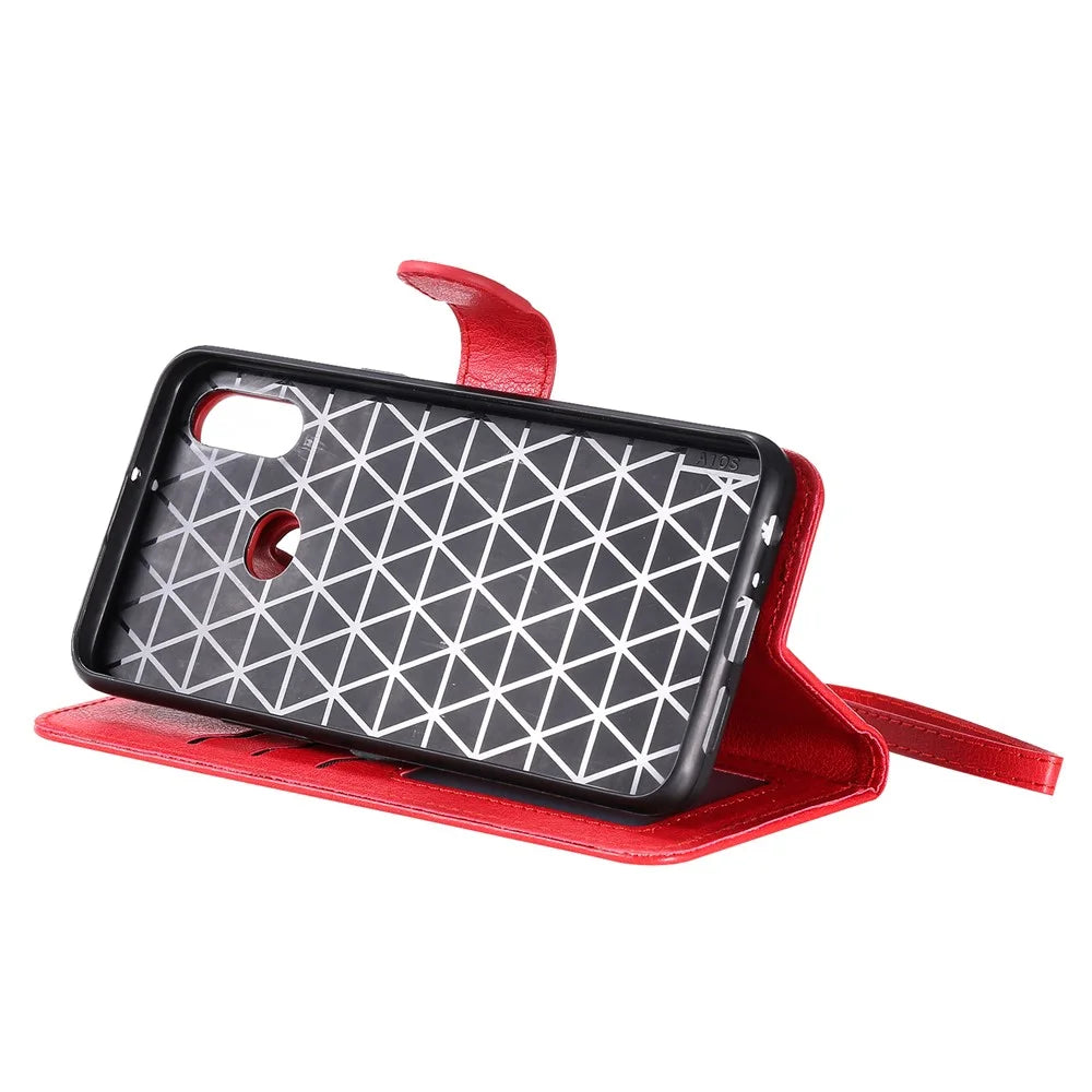 For Samsung Galaxy A10s Case 2 in 1 Detachable Magnetic Leather Wallet Mobile Cover with Strap - Red - 6