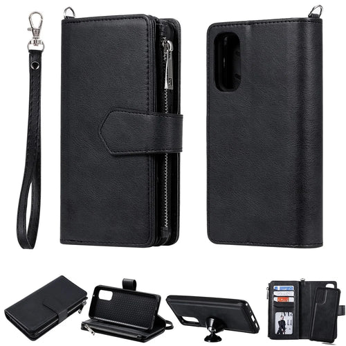 For Samsung Galaxy S20 4G / S20 5G Case 2 in 1 Detachable Magnetic Leather Wallet Mobile Cover with Strap - Black - 1