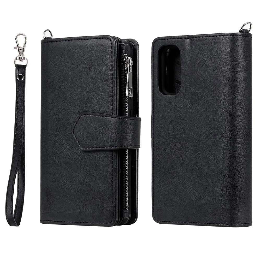 For Samsung Galaxy S20 4G / S20 5G Case 2 in 1 Detachable Magnetic Leather Wallet Mobile Cover with Strap - Black - 2