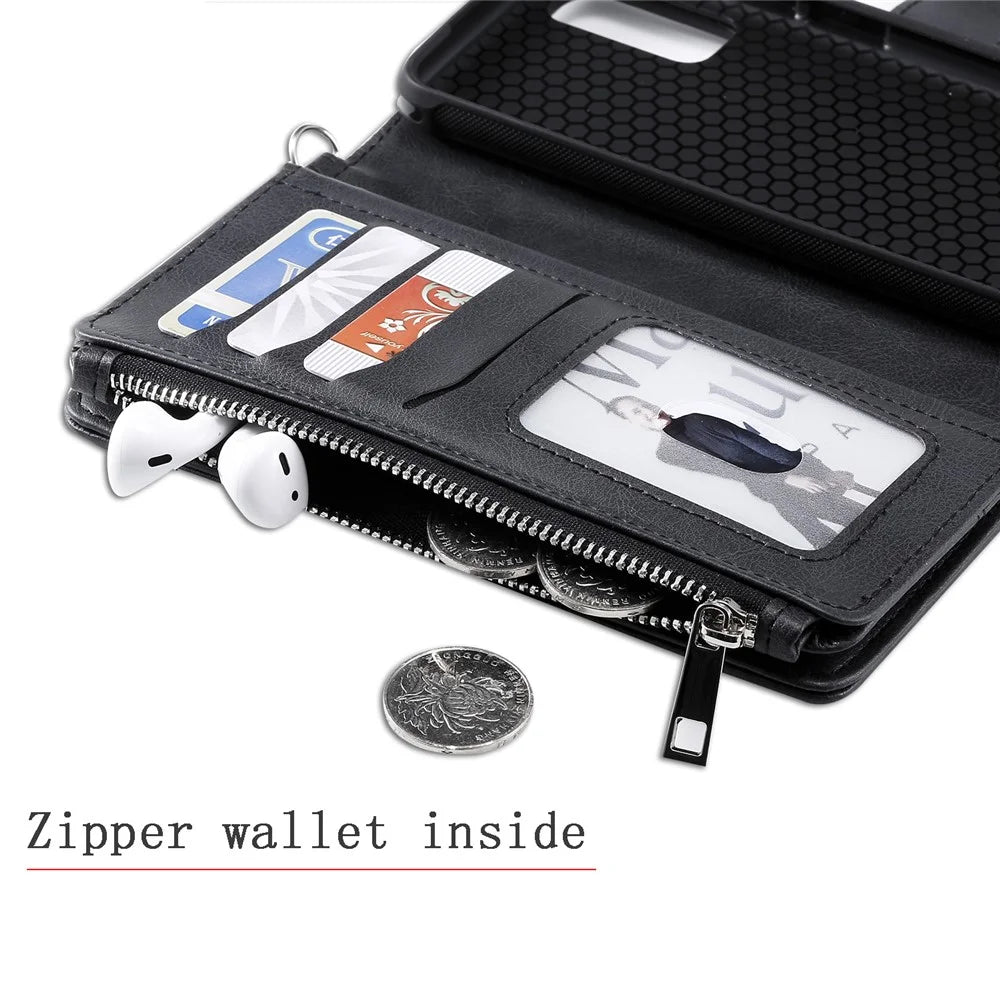 For Samsung Galaxy S20 4G / S20 5G Case 2 in 1 Detachable Magnetic Leather Wallet Mobile Cover with Strap - Black - 3