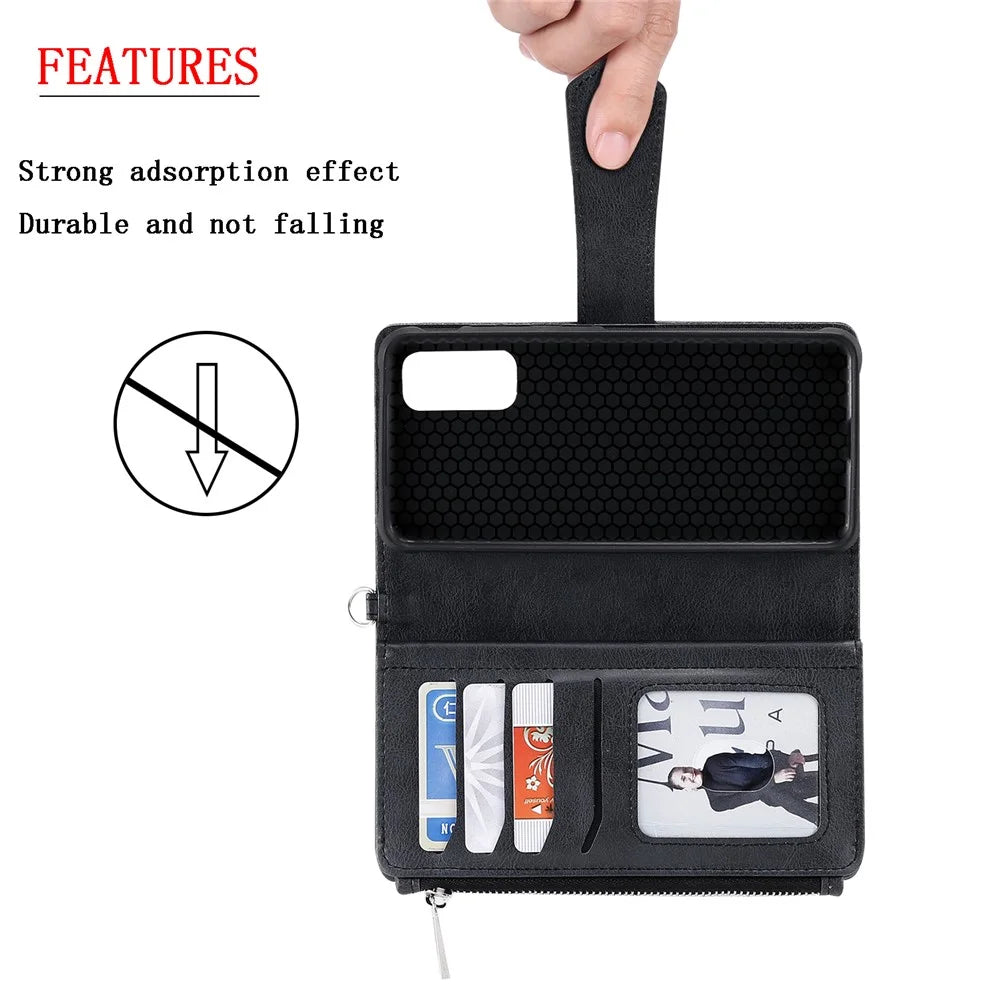 For Samsung Galaxy S20 4G / S20 5G Case 2 in 1 Detachable Magnetic Leather Wallet Mobile Cover with Strap - Black - 6