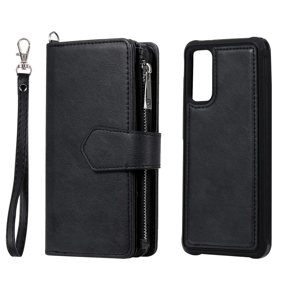 For Samsung Galaxy S20 4G / S20 5G Case 2 in 1 Detachable Magnetic Leather Wallet Mobile Cover with Strap - Black - 7