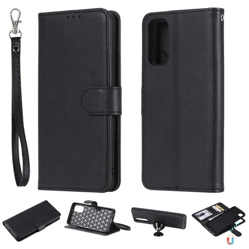 For Samsung Galaxy S20 4G / S20 5G Case 2 in 1 Detachable Magnetic Leather Wallet Mobile Cover with Strap - Black - 1