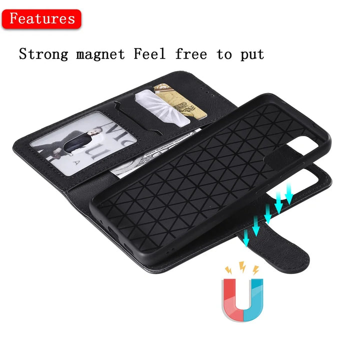 For Samsung Galaxy S20 4G / S20 5G Case 2 in 1 Detachable Magnetic Leather Wallet Mobile Cover with Strap - Black - 6