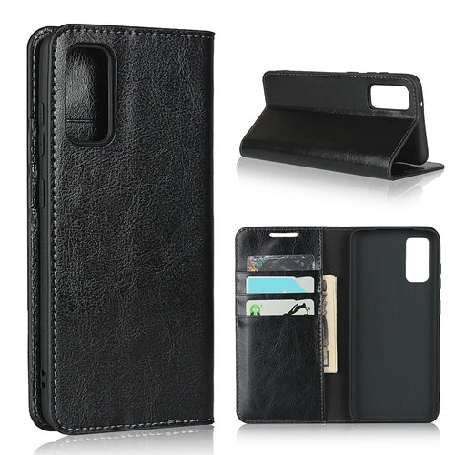 Crazy Horse Genuine Leather Stand Wallet Phone Case for Samsung Galaxy S20 4G/S20 5G - Black - 1