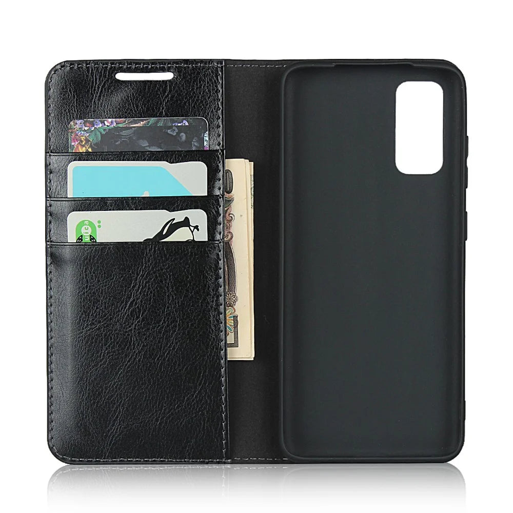 Crazy Horse Genuine Leather Stand Wallet Phone Case for Samsung Galaxy S20 4G/S20 5G - Black - 5