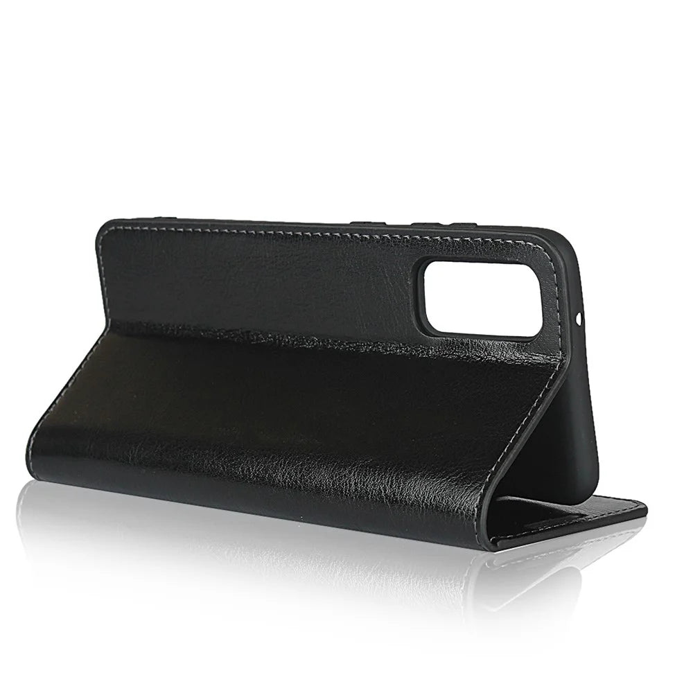 Crazy Horse Genuine Leather Stand Wallet Phone Case for Samsung Galaxy S20 4G/S20 5G - Black - 6